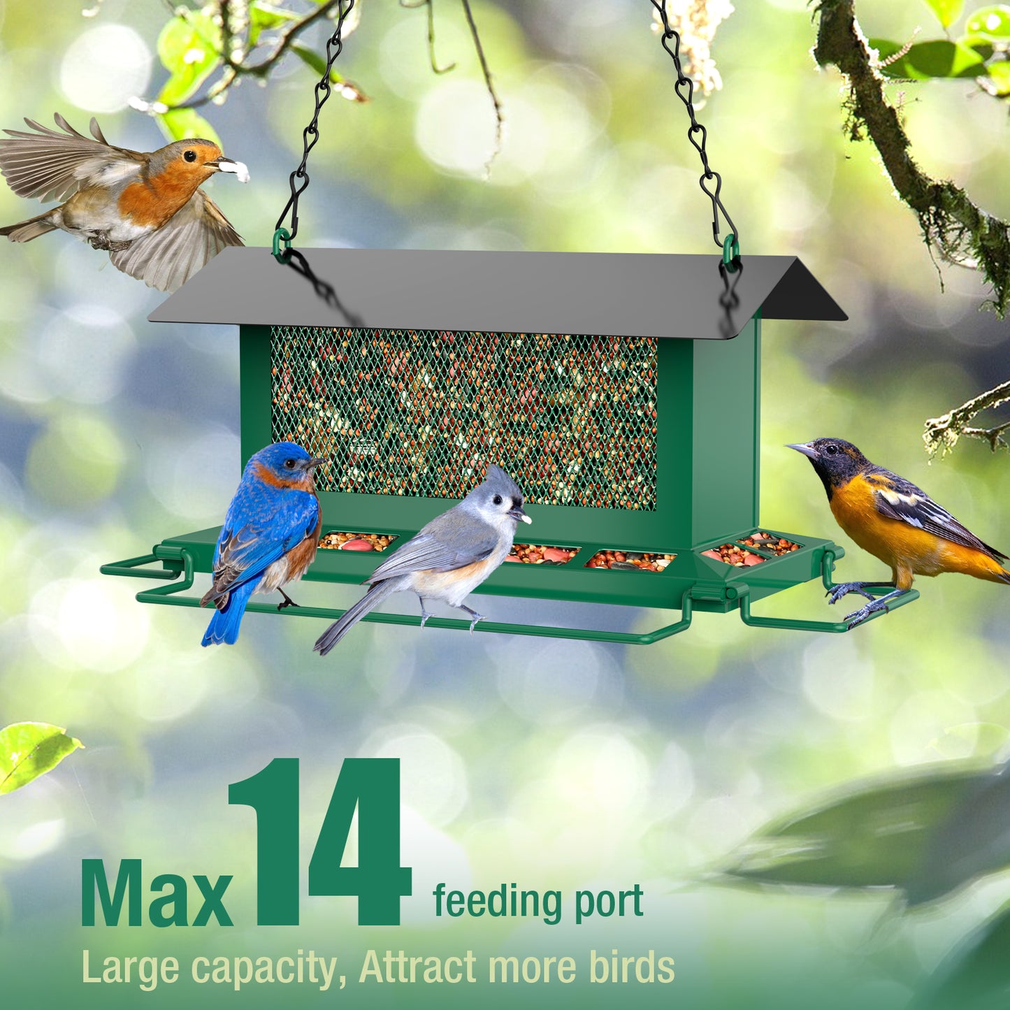 Large Squirrel Proof Bird Feeders w/ 14 Feeding Ports