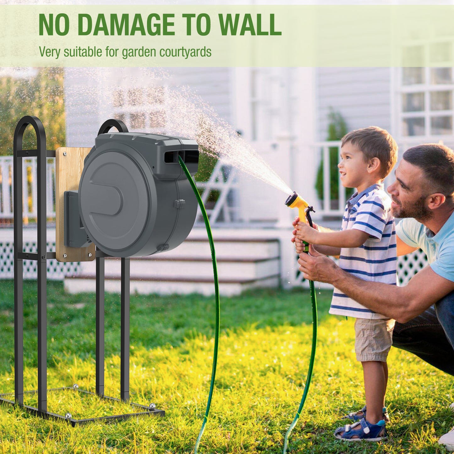 Retractable Hose Reel Stand, No Wall Damaged（Hose Reel NOT Included)