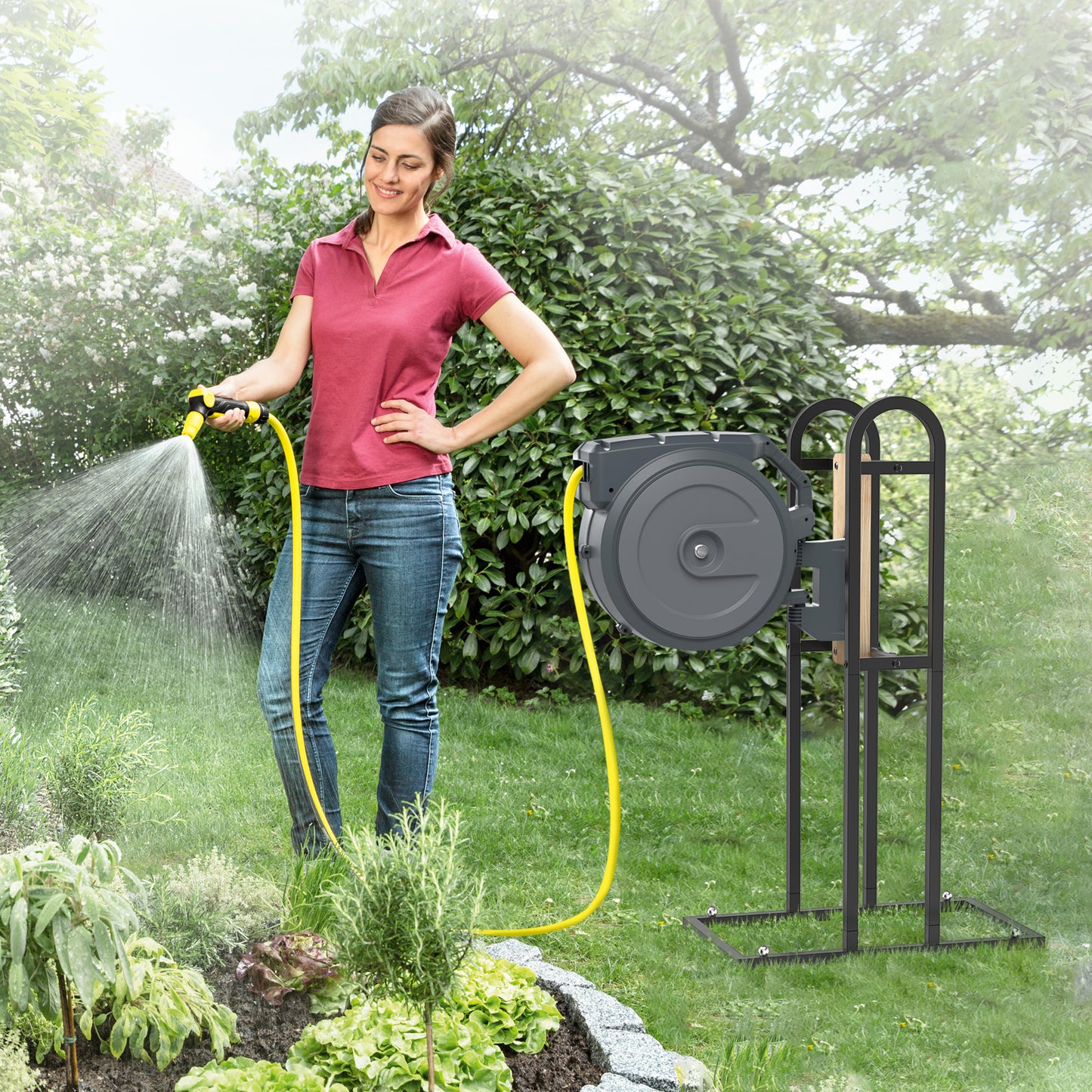 Retractable Hose Reel Stand, No Wall Damaged（Hose Reel NOT Included)