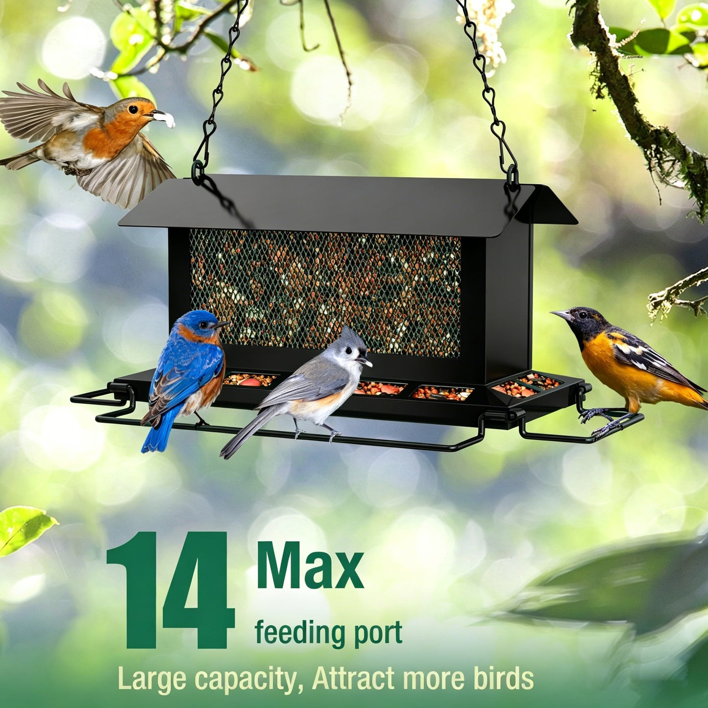 Large Squirrel Proof Bird Feeders w/ 14 Feeding Ports