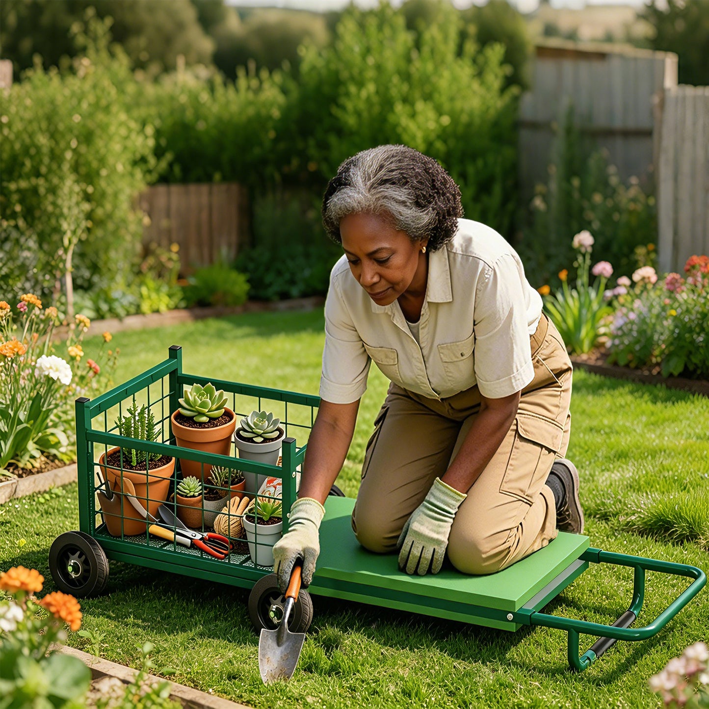 Extra-Large Rolling Garden Cart and Kneeler
