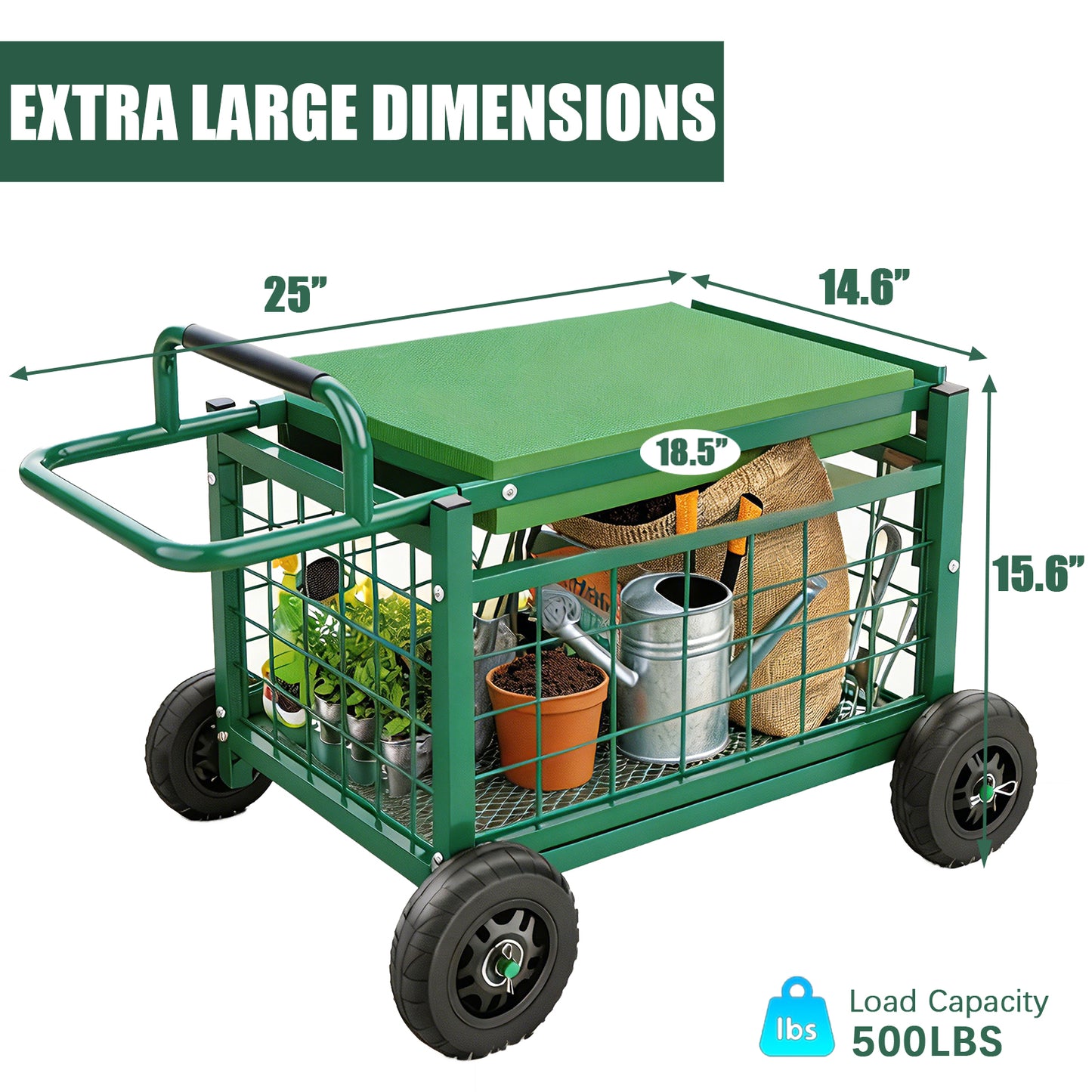 Extra-Large Rolling Garden Cart and Kneeler