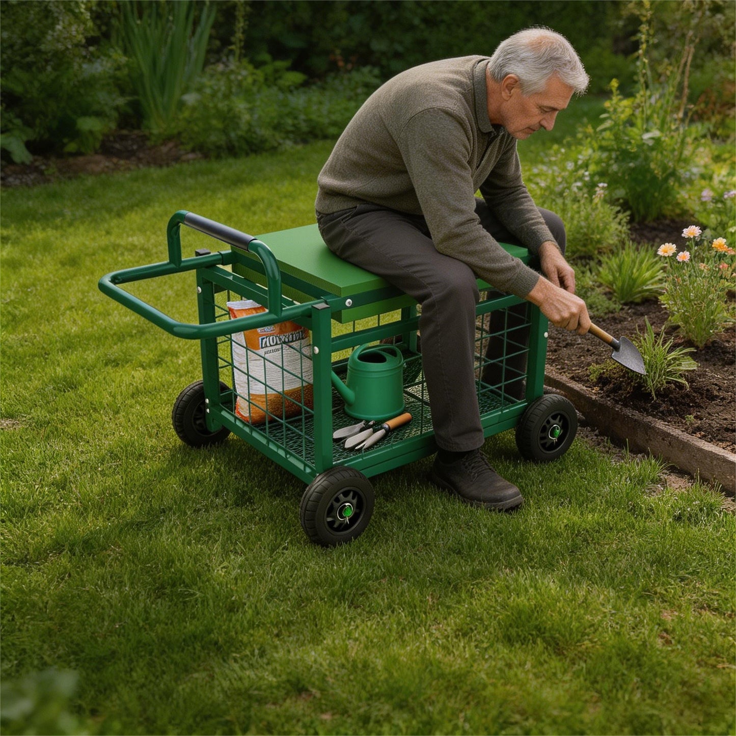Extra-Large Rolling Garden Cart and Kneeler